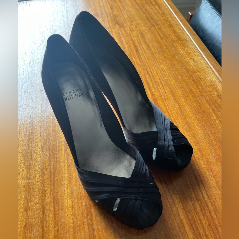 Stuart Weitzman black satin heels